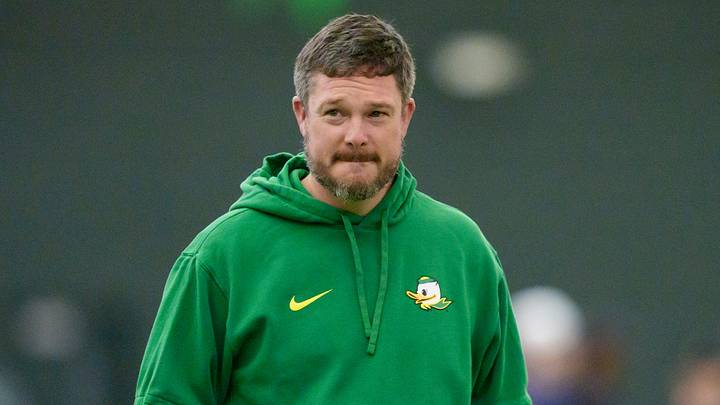 Oregon head coach Dan Lanning attends Oregon Pro Day on March 17, 2026, at the Moshofsky Center in Eugene, Oregon. Oregon head coach Dan Lanning attends Oregon Pro Day on March 17, 2026, at the Moshofsky Center in Eugene, Oregon.
