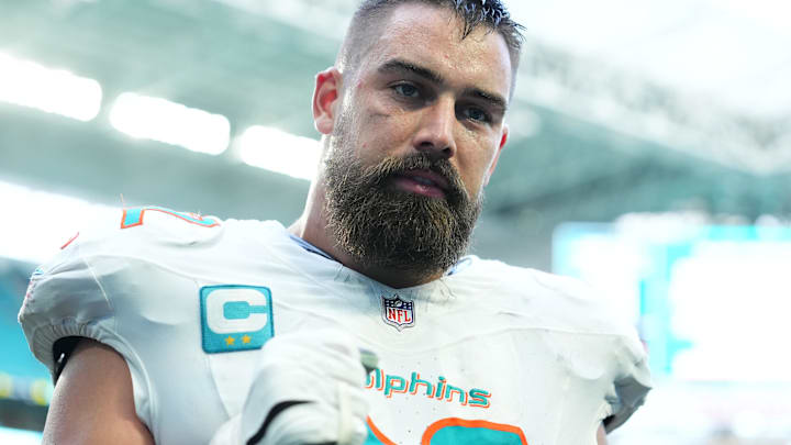 Nov 30, 2025; Miami Gardens, Florida, USA; Miami Dolphins defensive tackle Zach Sieler (92) leaves the field following a game against the New Orleans Saints at Hard Rock Stadium. 