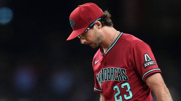 Arizona Diamondbacks right-hander Zac Gallen (23) walks back to the mound after giving up a a hit against the Los Angeles Dodgers at Chase Field in Phoenix, on June 3, 2026. Arizona Diamondbacks right-hander Zac Gallen (23) walks back to the mound after giving up a a hit against the Los Angeles Dodgers at Chase Field in Phoenix, on June 3, 2026.