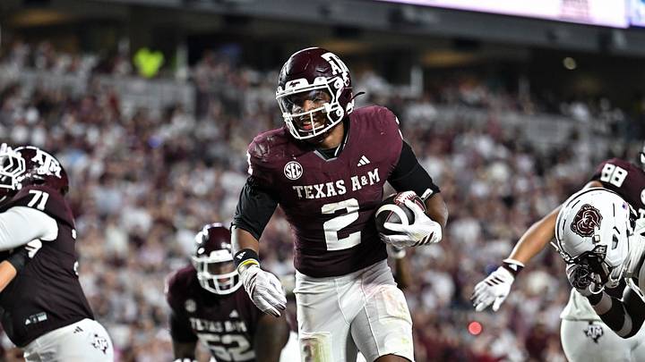 Sep 5, 2026; College Station, Texas, USA; Texas A&M Aggies running back Jamarion Morrow (2) runs the ball into the end zone for a touchdown during the third quarter against the Missouri State Bears at Kyle Field. Mandatory Credit: Maria Lysaker-Imagn Images
