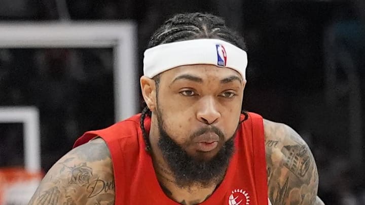 Toronto Raptors forward Brandon Ingram dribbles the ball against the Detroit Pistons.