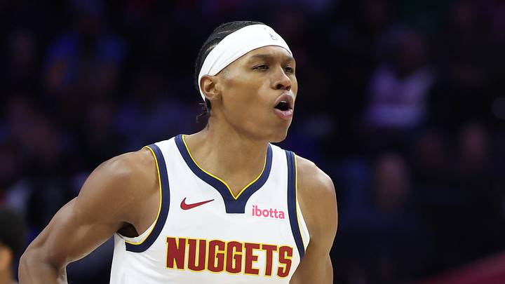 Jan 5, 2026; Philadelphia, Pennsylvania, USA; Denver Nuggets guard Peyton Watson (8) reacts to his score against the Philadelphia 76ers during the first quarter at Xfinity Mobile Arena. Mandatory Credit: Bill Streicher-Imagn Images Jan 5, 2026; Philadelphia, Pennsylvania, USA; Denver Nuggets guard Peyton Watson (8) reacts to his score against the Philadelphia 76ers during the first quarter at Xfinity Mobile Arena. Mandatory Credit: Bill Streicher-Imagn Images