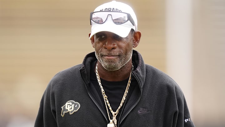 Oct 11, 2025; Boulder, Colorado, USA; Colorado Buffaloes head coach Deion Sanders before the game against the Iowa State Cyclones at Folsom Field. Mandatory Credit: Ron Chenoy-Imagn Images Oct 11, 2025; Boulder, Colorado, USA; Colorado Buffaloes head coach Deion Sanders before the game against the Iowa State Cyclones at Folsom Field. Mandatory Credit: Ron Chenoy-Imagn Images