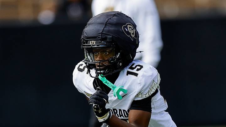 Apr 19, 2025; Boulder, CO, USA; Colorado Buffaloes wide receiver Quentin Gibson (15) during the spring game at Folsom Field. Apr 19, 2025; Boulder, CO, USA; Colorado Buffaloes wide receiver Quentin Gibson (15) during the spring game at Folsom Field.