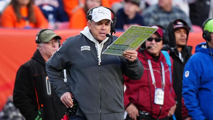 Nov 17, 2024; Denver, Colorado, USA; Denver Broncos head coach Sean Payton during the second half against the Atlanta Falcons at Empower Field at Mile High. 