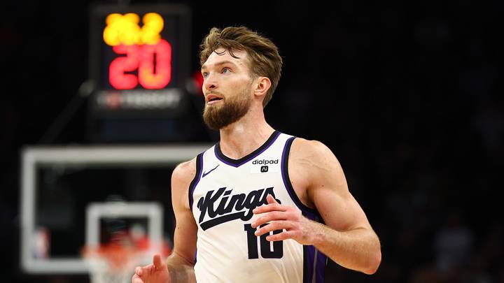 Jan 16, 2024; Phoenix, Arizona, USA; Sacramento Kings forward Domantas Sabonis (10) against the Phoenix Suns at Footprint Center. Mandatory Credit: Mark J. Rebilas-USA TODAY Sports