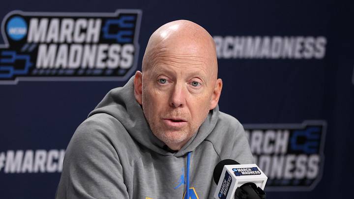 Mar 19, 2026; Philadelphia, PA, USA; UCLA Bruins head coach Mick Cronin speaks with the media before a practice session ahead of the first round of the men's 2026 NCAA Tournament at Xfinity Mobile Arena. Mandatory Credit: Bill Streicher-Imagn Images