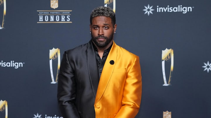 Feb 5, 2026; San Francisco, CA, USA; Cam Jordan on the NFL Honors Red Carpet before Super Bowl LX at Palace of Fine Arts. Mandatory Credit: Kirby Lee-Imagn Images