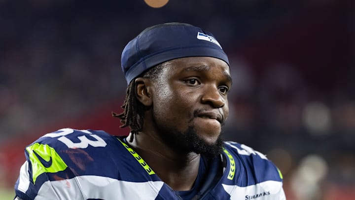 Former Seattle Seahawks linebacker Boye Mafe on the sidelines Former Seattle Seahawks linebacker Boye Mafe on the sidelines