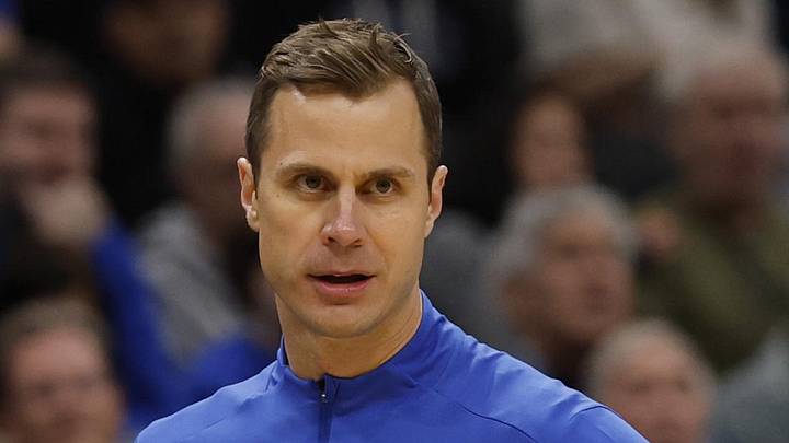 Mar 29, 2026; Washington, DC, USA; Duke Blue Devils head coach Jon Scheyer looks on against the UConn Huskies in the first half during an Elite Eight game of the East Regional of the men's 2026 NCAA Tournament at Capital One Arena. Mandatory Credit: Geoff Burke-Imagn Images