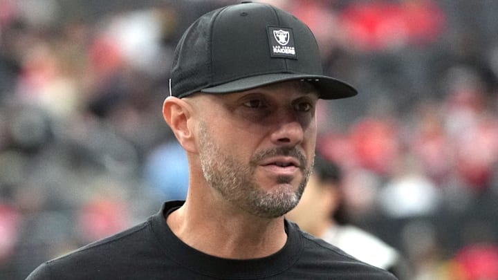Jan 4, 2026; Paradise, Nevada, USA; Las Vegas Raiders general manager John Spytek reacts during the game against the Kansas City Chiefs at Allegiant Stadium. Mandatory Credit: Kirby Lee-Imagn Images Jan 4, 2026; Paradise, Nevada, USA; Las Vegas Raiders general manager John Spytek reacts during the game against the Kansas City Chiefs at Allegiant Stadium. Mandatory Credit: Kirby Lee-Imagn Images