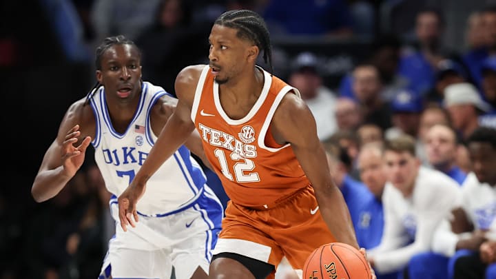 Texas Longhorns guard Tramon Mark drives the ball down court  against the Duke Blue Devils during the first half of the Dick Vitale’s Invitational game at Spectrum Center. 