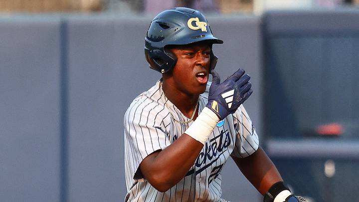 May 31, 2025; Oxford, MS, USA; Georgia Tech Yellowjackets catcher Vahn Lackey (25) reacts after stealing second base during the first inning against the Murray State Racers. Mandatory Credit: Petre Thomas-Imagn Images May 31, 2025; Oxford, MS, USA; Georgia Tech Yellowjackets catcher Vahn Lackey (25) reacts after stealing second base during the first inning against the Murray State Racers. Mandatory Credit: Petre Thomas-Imagn Images