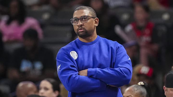 Jun 13, 2025; College Park, Georgia, USA;  Chicago Sky head coach Tyler Marsh on the sidelines against the Atlanta Dream during the second half at Gateway Center Arena at College Park. Mandatory Credit: Dale Zanine-Imagn Images