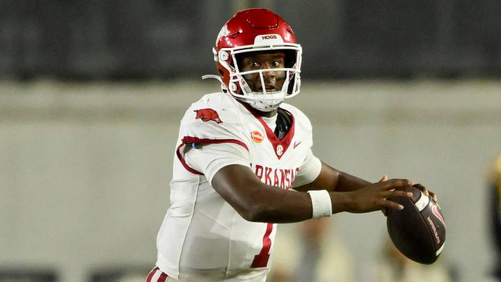 Arkansas Razorbacks quarterback KJ Jackson (7) scrambles against the Vanderbilt Commodores during the second half at FirstBank Stadium. Arkansas Razorbacks quarterback KJ Jackson (7) scrambles against the Vanderbilt Commodores during the second half at FirstBank Stadium.