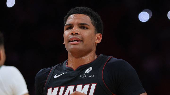 Miami Heat guard Dru Smith (12) looks on (Mandatory Credit: Sam Navarro-Imagn Images) Miami Heat guard Dru Smith (12) looks on (Mandatory Credit: Sam Navarro-Imagn Images)
