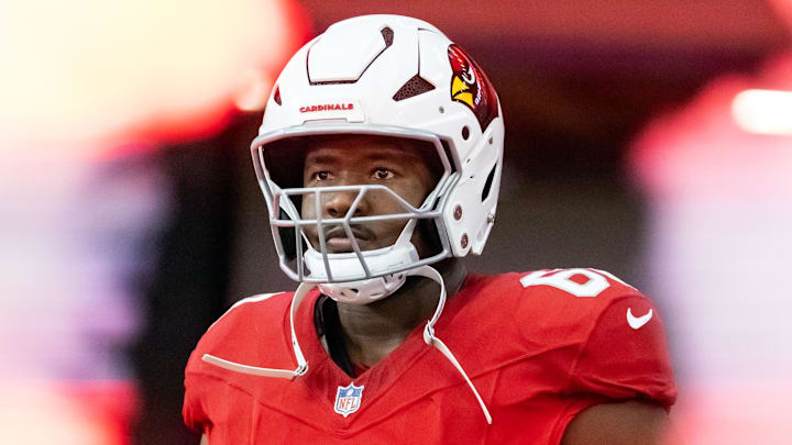 Nov 23, 2025; Glendale, Arizona, USA; Arizona Cardinals offensive lineman Kelvin Beachum (68) against the Jacksonville Jaguars at State Farm Stadium. Mandatory Credit: Mark J. Rebilas-Imagn Images