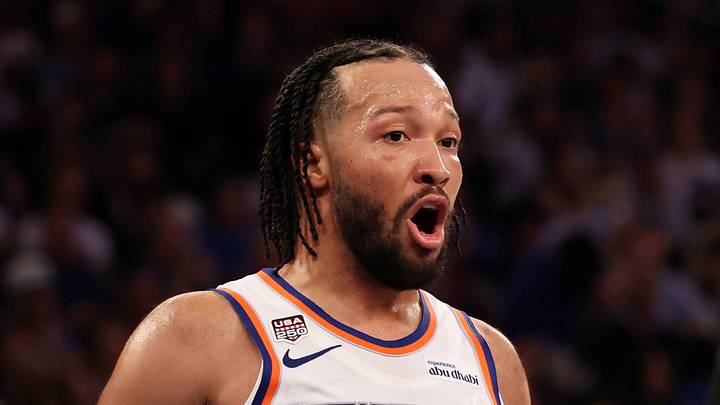 Jun 8, 2026; New York, New York, USA; New York Knicks guard Jalen Brunson (11) reacts to a foul called by referee Marc Davis (8) in the third quarter during game three of the 2026 NBA Finals against the San Antonio Spurs at Madison Square Garden. Mandatory Credit: Geoff Burke-Imagn Images Jun 8, 2026; New York, New York, USA; New York Knicks guard Jalen Brunson (11) reacts to a foul called by referee Marc Davis (8) in the third quarter during game three of the 2026 NBA Finals against the San Antonio Spurs at Madison Square Garden. Mandatory Credit: Geoff Burke-Imagn Images