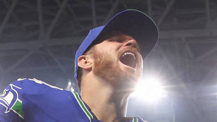 Seattle Seahawks quarterback Sam Darnold celebrates Seattle Seahawks quarterback Sam Darnold celebrates