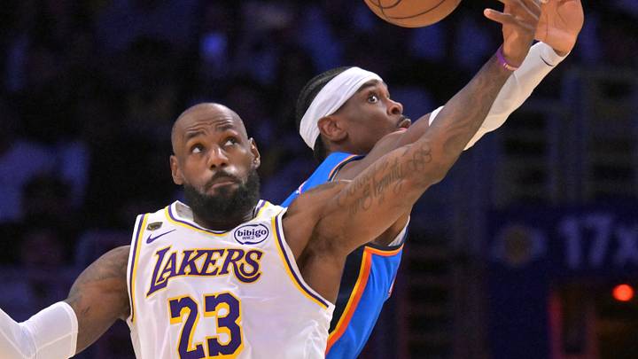 May 9, 2026; Los Angeles, California, USA; Oklahoma City Thunder guard Shai Gilgeous-Alexander (2) defends Los Angeles Lakers forward LeBron James (23) in the second half of game three of the second round of the 2026 NBA Playoffs at Crypto.com Arena. Mandatory Credit: Jayne Kamin-Oncea-Imagn Images May 9, 2026; Los Angeles, California, USA; Oklahoma City Thunder guard Shai Gilgeous-Alexander (2) defends Los Angeles Lakers forward LeBron James (23) in the second half of game three of the second round of the 2026 NBA Playoffs at Crypto.com Arena. Mandatory Credit: Jayne Kamin-Oncea-Imagn Images