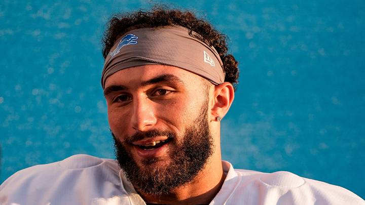 Detroit Lions defensive end Eric O'Neill (66) talks to media members after practice during training camp Detroit Lions defensive end Eric O'Neill (66) talks to media members after practice during training camp