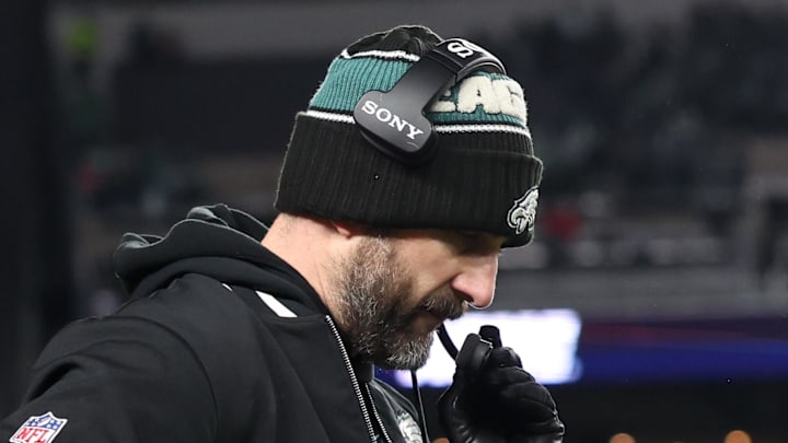Jan 11, 2026; Philadelphia, PA, USA; Philadelphia Eagles head coach Nick Sirianni looks on during the fourth quarter against the San Francisco 49ers in an NFC Wild Card Round game at Lincoln Financial Field. Mandatory Credit: Bill Streicher-Imagn Images