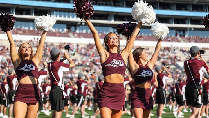 Mississippi State Bulldogs cheerleaders before the game against the Alcorn State Braves at Davis Wade Stadium at Scott Field. Mississippi State Bulldogs cheerleaders before the game against the Alcorn State Braves at Davis Wade Stadium at Scott Field.