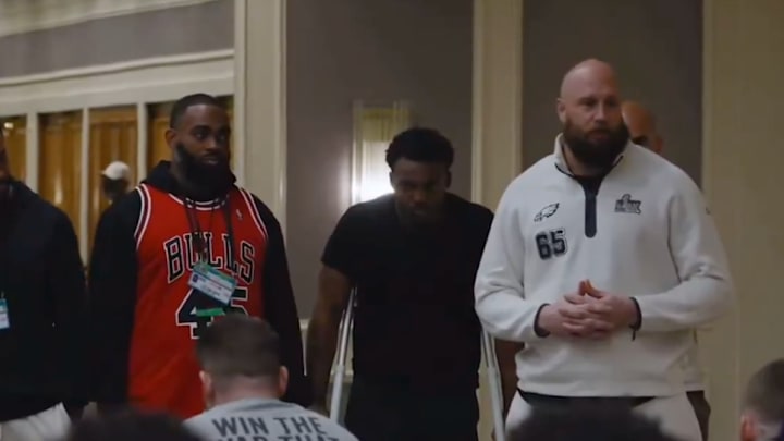 The Eagles' star offensive lineman had a fiery message for his guys the night before Super Bowl LIX.