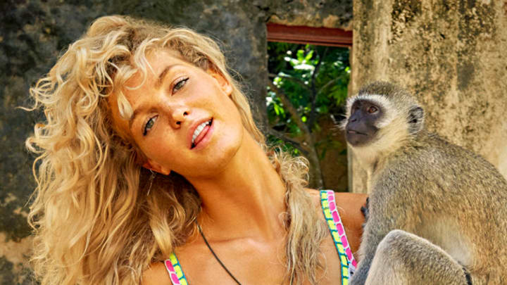 Erin Heatherton was photographed by Ruven Afanador in Zanzibar. Swimsuit by Indie Soul.