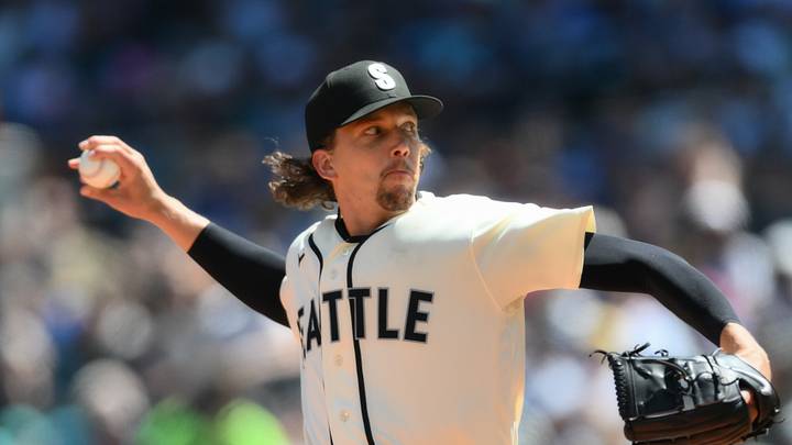 Seattle, Washington, USA; Seattle Mariners starting pitcher Logan Gilbert (36) pitches to the San Francisco Giants during the first inning at T-Mobile Park. Mandatory Credit: Steven Bisig-Imagn Images