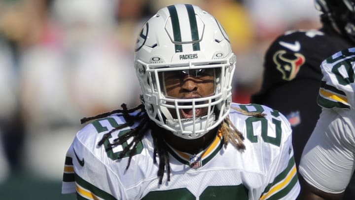 Green Bay Packers safety Xavier McKinney is shown after a sack against Houston last season.