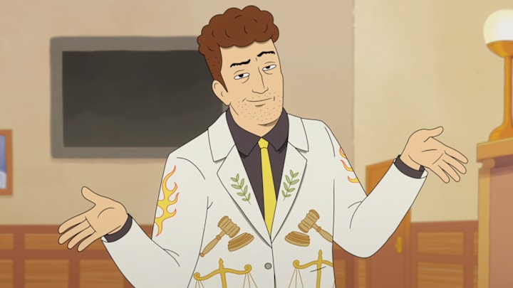 Strip Law S1. Adam Scott as Lincoln Gumb, ESQ. in Strip Law S1. Cr. Courtesy of Netflix © 2026