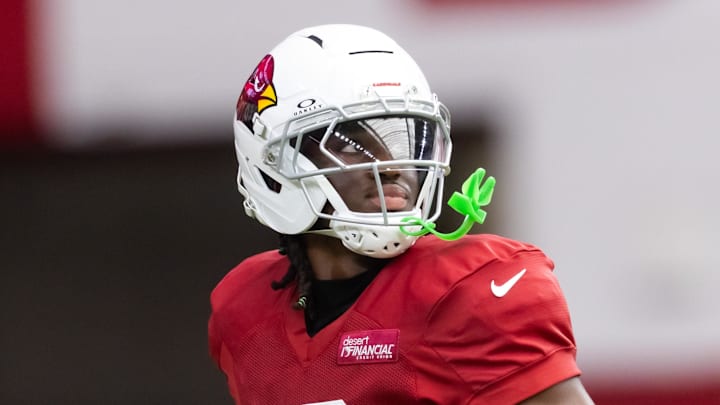 Jul 29, 2025; Glendale, AZ, USA; Arizona Cardinals wide receiver Marvin Harrison Jr. (18) during training camp at State Farm Stadium. Mandatory Credit: Mark J. Rebilas-Imagn Images