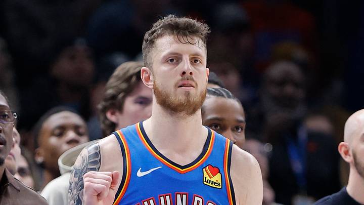 Feb 22, 2026; Oklahoma City, Oklahoma, USA; Oklahoma City Thunder center/forward Isaiah Hartenstein (55) reacts after watching his team in a defensive play against the Cleveland Cavaliers during the second half at Paycom Center. Mandatory Credit: Alonzo Adams-Imagn Images Feb 22, 2026; Oklahoma City, Oklahoma, USA; Oklahoma City Thunder center/forward Isaiah Hartenstein (55) reacts after watching his team in a defensive play against the Cleveland Cavaliers during the second half at Paycom Center. Mandatory Credit: Alonzo Adams-Imagn Images