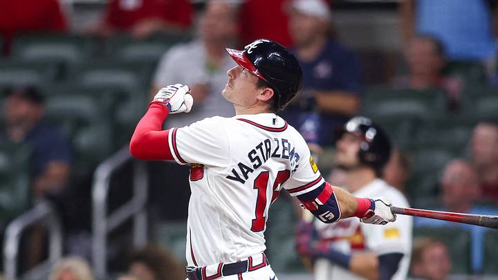 Aug 12, 2026; Atlanta, Georgia, USA; Atlanta Braves left fielder Mike Yastrzemski (18) hits a home run against the New York Mets in the seventh inning at Truist Park. Mandatory Credit: Brett Davis-Imagn Images