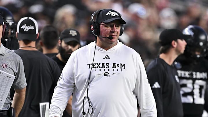 Texas A&M Aggies head coach Mike Elko looks on during the first half against the Mississippi State Bulldogs at Kyle Field. 