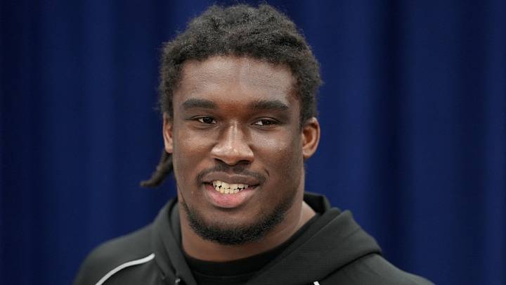 Feb 25, 2026; Indianapolis, IN, USA; Illinois defensive lineman Gabe Jacas (DL44) speaks during the NFL Scouting Combine at the Indiana Convention Center. Mandatory Credit: Kirby Lee-Imagn Images Feb 25, 2026; Indianapolis, IN, USA; Illinois defensive lineman Gabe Jacas (DL44) speaks during the NFL Scouting Combine at the Indiana Convention Center. Mandatory Credit: Kirby Lee-Imagn Images