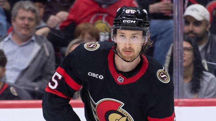Apr 4, 2026; Ottawa, Ontario, CAN; Ottawa Senators defenseman Jake Sanderson (85) skates with the puck in the second period against the Minnesota Wild at the Canadian Tire Centre. Mandatory Credit: Marc DesRosiers-IMAGN Images Apr 4, 2026; Ottawa, Ontario, CAN; Ottawa Senators defenseman Jake Sanderson (85) skates with the puck in the second period against the Minnesota Wild at the Canadian Tire Centre. Mandatory Credit: Marc DesRosiers-IMAGN Images