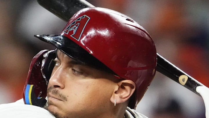 Arizona Diamondbacks' Josh Naylor bats against the Houston Astros in the first inning at Chase Field in Phoenix on July 23, 2025.
