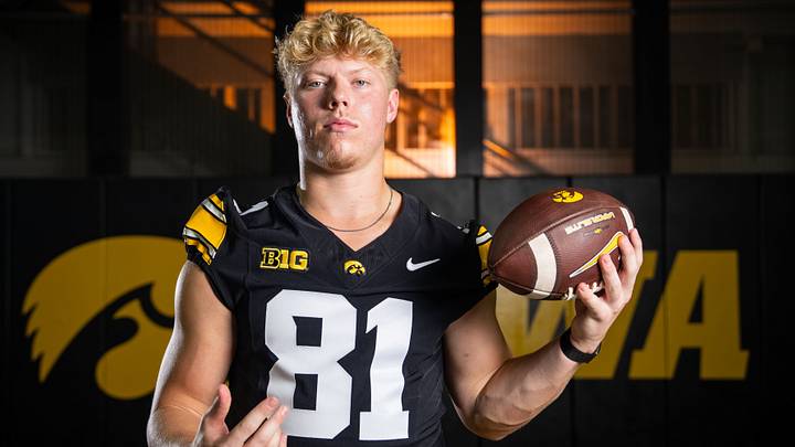 Iowa tight end DJ Vonnahme (81) stands for a portrait during Hawkeye football media day, Friday, Aug. 14, 2026, in Iowa City. Iowa tight end DJ Vonnahme (81) stands for a portrait during Hawkeye football media day, Friday, Aug. 14, 2026, in Iowa City.