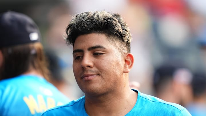 Jun 13, 2025; Philadelphia, Pennsylvania, USA; Philadelphia Phillies starting pitcher Ranger Suarez (55) looks on before the game against the Toronto Blue Jays at Citizens Bank Park. Mandatory Credit: Kyle Ross-Imagn Images