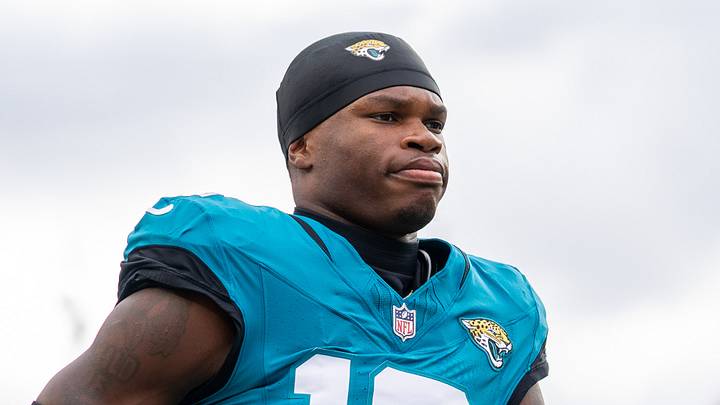 September 28, 2025; Santa Clara, California, USA; Jacksonville Jaguars wide receiver Travis Hunter (12) before the game against the San Francisco 49ers at Levi's Stadium. Mandatory Credit: Kyle Terada-Imagn Images