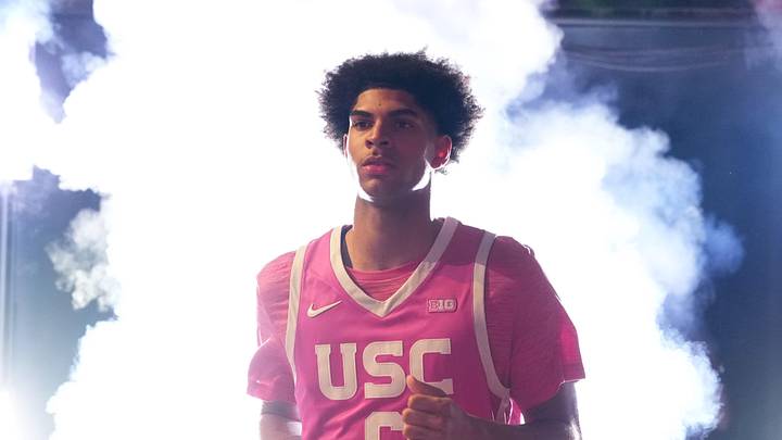 Jan 21, 2026; Los Angeles, California, USA; Southern California Trojans forward Jacob Cofie (6) enters the court before the game against the Northwestern Wildcats at Galen Center. Jan 21, 2026; Los Angeles, California, USA; Southern California Trojans forward Jacob Cofie (6) enters the court before the game against the Northwestern Wildcats at Galen Center.