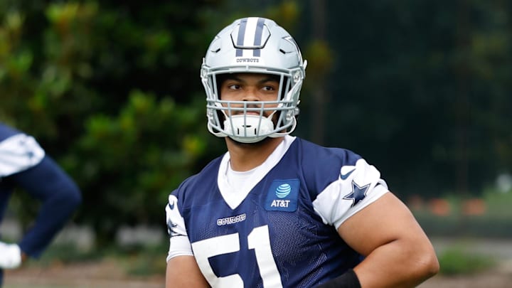 Jun 10, 2025; Arlington, TX, USA; Dallas Cowboys defensive end Earnest Brown IV (51) goes through a drill during practice at the Ford Center at the Star Training Facility in Frisco, Texas. Mandatory Credit: Chris Jones-Imagn Images