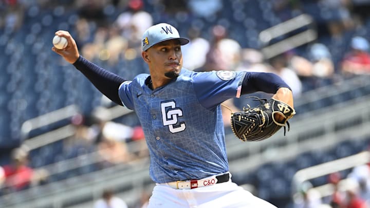 Washington Nationals relief pitcher Orlando Ribalta (64) throws to the Philadelphia Phillies during the fifth inning at Nationals Park. 