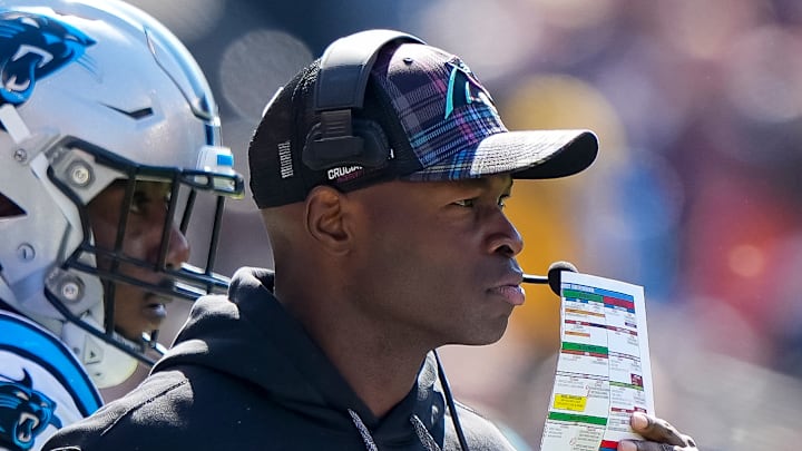 Carolina Panthers defensive coordinator Ejiro Evero