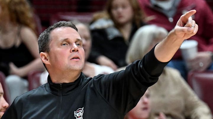 Jan 10, 2026; Tallahassee, Florida, USA; North Carolina State Wolfpack head coach Will Wade during the second half against the Florida State Seminoles at Donald L. Tucker Center. Mandatory Credit: Melina Myers-Imagn Images
