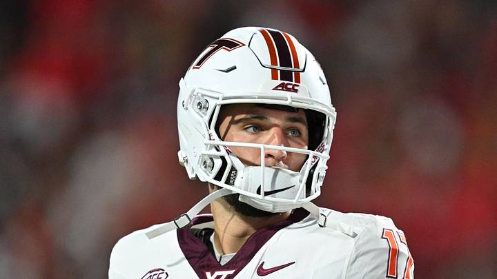 Sep 19, 2026; College Park, Md.; Virginia Tech quarterback Ethan Grunkemeyer (17) waits for a timeout to end. Sep 19, 2026; College Park, Md.; Virginia Tech quarterback Ethan Grunkemeyer (17) waits for a timeout to end.