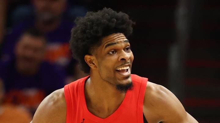 Portland Trail Blazers guard Scoot Henderson reacts against the Phoenix Suns at Mortgage Matchup Center.