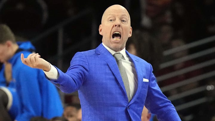 Jan 27, 2025; Los Angeles, California, USA; UCLA Bruins head coach Mick Cronin reacts against the Southern California Trojans at the Galen Center. Mandatory Credit: Kirby Lee-Imagn Images